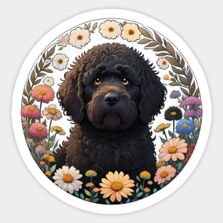 Black Doodle Surrounded By Flowers Sticker